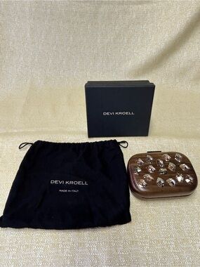 Devi Kroell Brown Wood Crystal-Embellished Clutch